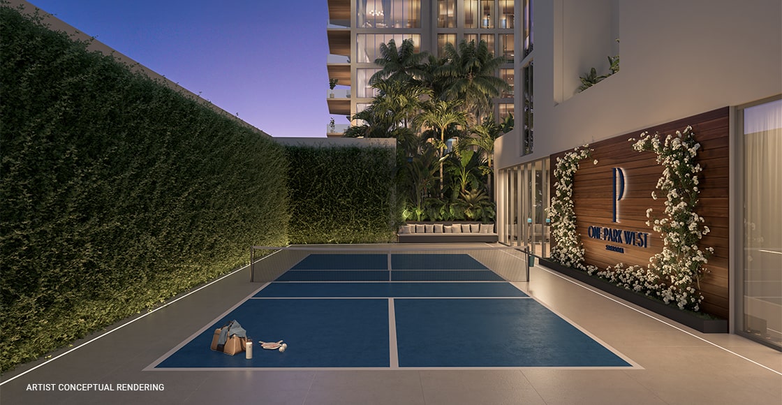 One Park West Sarasota Amenities Pickleball Courts Rendering